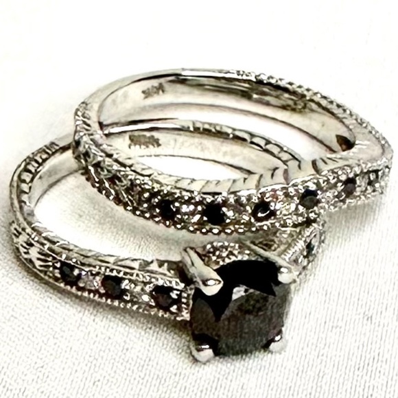 Black Diamond Ring Set with Certificate of Authenticity - Picture 1 of 9
